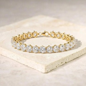 Round Cut Moissanite Charm <b>Bracelet</b> 925 Sterling Silver 14K Gold Plated Luxury Sparkling Elegant Bridal Jewelry Gift Women - Product Image 4