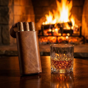 Organizador de viaje para cigarros hecho a mano de alta calidad con acabado en cuero y cortador incorporado para un transporte seguro de cigarros a bajo costo. - Product Image 3