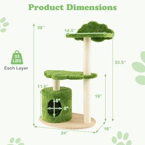 Albero per Gatti da Interno da 38 Pollici con Pali Tiragraffi in Sisal Completamente Rivestiti - Product Image 5
