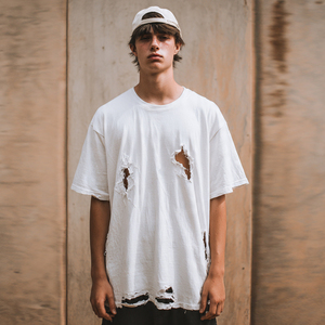 Summer Loose Fit Windproof Distress T Shirt Men Short Sleeve Oversize <b>Distressed</b> Tee <b>Tops</b> Men's Drop Shoulder <b>Distressed</b> T Shirt - Product Image 1