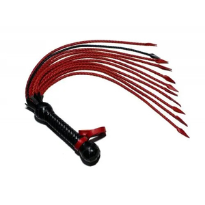 Black Rubber Whip With Red Cord And Textured Grip For <b>Equestrian</b> Training - Product Image 1