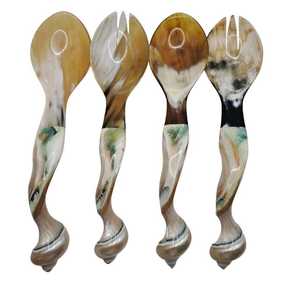 Hand Carved <b>Shell</b> Spoon Set With Long Handle Vintage Design Creative Natural Pattern <b>Mirror</b> Polish Finish - Product Image 1