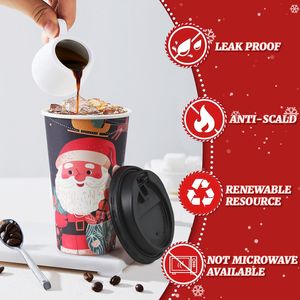 Paquete de 50 Vasos Desechables para Café con Tapas Antiderrames para Fiestas Navideñas, Vasos de Papel para Chocolate Caliente - Product Image 2