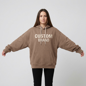 Women's Custom Heavyweight Hoodie Heavy <b>Brushed</b> Fleece Pullover With Woven Label Detail And Vintage Wash Finish - Product Image 4