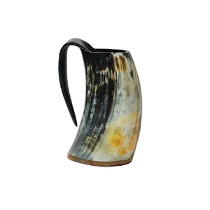 Verre à bière en corne de Viking authentique, fait main, avec base en bois, idéal pour la méad - Product Image 1