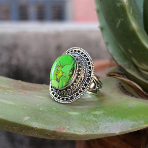 Vintage Style Green <b>Turquoise</b> Silver <b>Ring</b> 925 Sterling Silver Handmade Designer Jewelry - Product Image 3