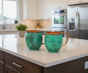 Taza Moscow Mule de Acero Inoxidable Verde Pátina al por Mayor, Vaso Artesanal para Cócteles con Asa a Juego, Estilo Antiguo para Bar - Product Image 1