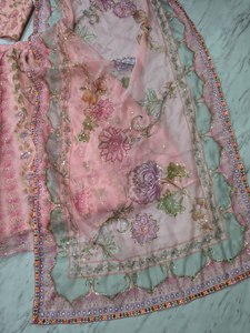 Lehenga Choli Tradicional Indio Rosa de Diseñador, Cosido a Mano, Último Modelo para Bodas y Fiestas de Verano, con Bordado, Lentejuelas y Espejos - Product Image 3