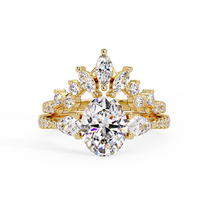 Luxury Curved Dual Band 14K <b>Solid</b> Gold Oval Cut Lab Grown Diamond IGI Certified Engagement Ring Bridal Wedding Jewelry Wholesale - Product Image 4