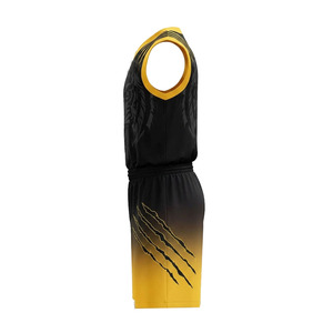 Maillots de basket personnalisés sublimés, sans manches, col en V, noir et jaune, imprimé tigre, anti-transpiration, pour hommes adultes. - Product Image 6