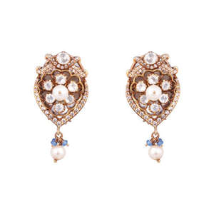 Juego de pendientes Nakshi Temple con zafiros Polki y perlas en plata de ley 925 Gajaah, para novias, con temática del Sagrado Ram Parivar. - Product Image 1