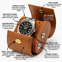 WRIZA Étui de voyage semi-circulaire pour montre unique Modèle WI-165 Boîte de rangement pour montres en cuir véritable de qualité supérieure avec fermeture à bouton-pression en daim doux