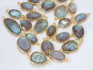 Natural Oval Cabochon Charm Connector Solid Brass Gold Plated Mixed size Beaded Jewelry Components - Product Image 2