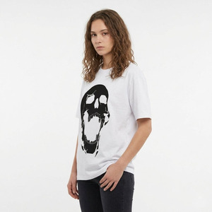 Men's White Short Sleeve T-Shirt With <b>Black</b> Skull Print O-Neck Casual Regular Fit Jersey Cotton Breathable Design - Product Image 3