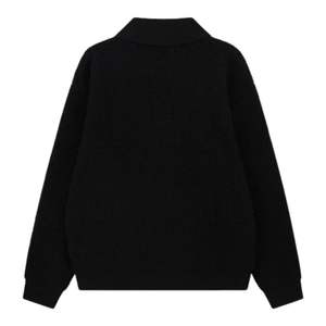 Men Waffle Knit <b>Long</b> Sleeve Polo Sweater <b>Black</b> Casual Button Collar Pullover Top Soft Textured Cotton Blend OEM Custom - Product Image 2