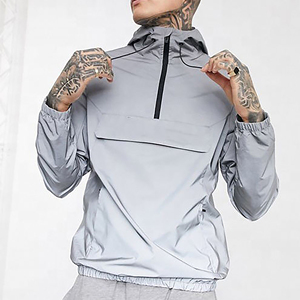 Veste coupe-vent à capuche pour homme, gris clair, décontractée, hiver, fermeture éclair, imperméable, respirante, en polyester, taille standard - Product Image 1
