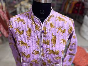 Purple Tiger Printed <b>Quilted</b> <b>Jacket</b> With Mandarin Collar Full Sleeve Women's Autumn Style GIFT FOR HER - Product Image 2