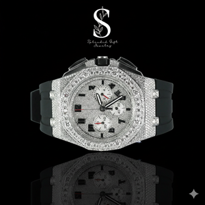 Elegante Reloj de Plata de Ley 925 con Baño de Plata y Correa de Goma Negra para Hombre, Joyería de Moda, Estilo Hip Hop con Diamantes - Product Image 1