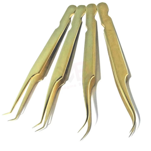 Pinzas Profesionales para Extensión de Pestañas, Chapadas en Oro, con Puntas Curvas Semi y Fuertes, Set para Injerto de Pestañas Individuales y de Volumen - Product Image 1