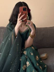 Conjunto de Salwar Kameez Verde Bordado para Mujer, Túnica, Pantalón Palazzo y Dupatta, Traje Tradicional para Fiesta o Boda - Product Image 3