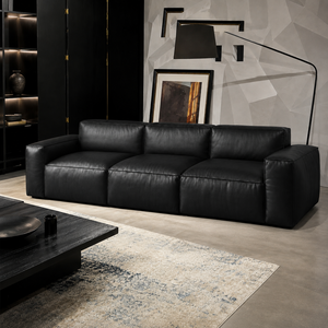 Canapé de luxe moderne en cuir véritable, carré, 3 places, éco-responsable, assise profonde, pour salon, bureau à domicile, hôtel - Product Image 3