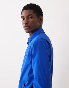 Men's Blue windbreaker <b>Jacket</b> Solid Color Zipper Closure Turn-down Collar Cotton Material Casual Autumn Wear - Product Image 3