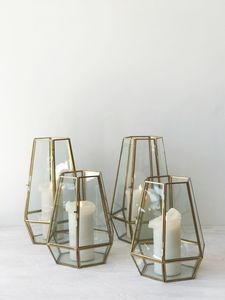 <b>Brass</b> Metal <b>Lantern</b>. Pyramid Shines Bright in Antiqued <b>Brass</b> Transparent Glass with Mirrored Base Handmade UV/Digital Printed - Product Image 6