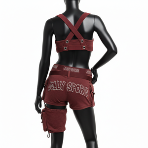 Maillot de bain femme premium 260 GSM en coton, polyester et élasthanne, bordeaux, avec panneau cargo et ceinture, design logo personnalisé - Product Image 2