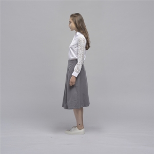 กระโปรงถักผ้าฝ้ายสีเทาเอวยางยืดสำหรับผู้หญิงหรูหรา OTM - Product Image 5