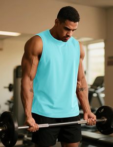 Camiseta sin mangas para hombre, para gimnasio, entrenamiento, correr, informal, con cuello redondo, sin mangas, de algodón, estilo musculoso, corte deportivo, para verano. - Product Image 2