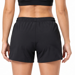Shorts de sport tricotés pour femmes, taille mi-haute, avec cordon de serrage et poches latérales, pour la gym et la course à pied - Product Image 2