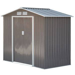 Casetta da Giardino in Metallo 7FT X 4FT per Esterni, Grigio/Bianco con Doppia Porta, Organizzatore per Attrezzi da Giardino e Patio - Product Image 1