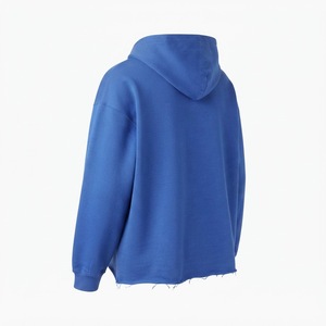 Sudadera con capucha corta de forro polar grueso de invierno, estilo vintage, bordada, sin cordones, con parche desgastado, unisex, con bajo sin rematar y lavado ácido - Product Image 4