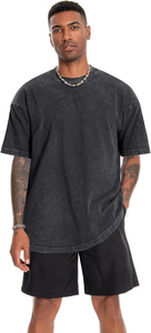 T-shirts formels pour hommes en coton 100% avec logo personnalisé, couleur noire, respirants, écologiques, effet délavé à l'acide, pour l'été - Product Image 4