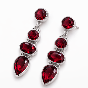 High Quality 925 Sterling <b>Silver</b> Rhodium Plated Bohemian Style Multi Shape Garnet <b>Long</b> Danglers Women's <b>Earrings</b> Party Wear Gift - Product Image 1