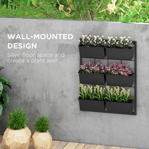Fioriera da Parete in Metallo Zincato con 6 Vasi, Design a 3 Livelli, Nera, Migliora lo Spazio del Giardino per Fiori e Verdure, Misura Media - Product Image 4