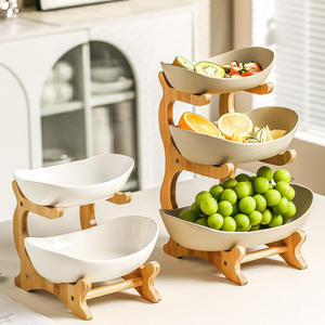 Plateau à fruits en bambou à trois niveaux de style européen, plateau à collations pour la maison, pour le rangement des bonbons, des fruits secs et l'organisation de la cuisine - Product Image 4