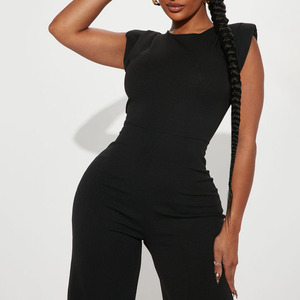 Summer Sleeveless <b>Black</b> One Piece <b>Bodycon</b> Yoga <b>Jumpsuit</b> High Waist Tummy Control Spandex/Polyester Women's Fitness Rompers Women - Product Image 3