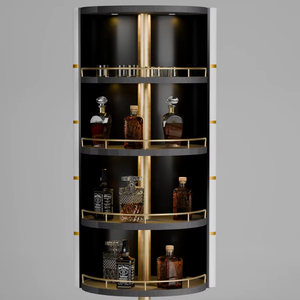 Axis Solid Wood Bar Cabinet Custom Spinning Modern Home Bar <b>Unit</b> with Stainless Steel Handles 4 Storage <b>Shelves</b> - Product Image 1