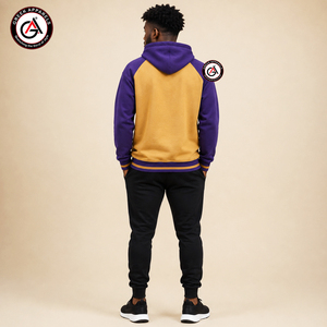 GEEK APPARELS Sweat à capuche raglan pour homme, violet et jaune, avec blocs de couleur, coupe droite, pour l'automne - Product Image 2