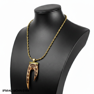 จี้กรงเล็บทำมือสไตล์ชนเผ่า: ลายแกะสลักดอกไม้แบบโบราณ พร้อมฝาครอบทองเหลืองบนสร้อยคอยาวแบบโอเปร่า - Product Image 5