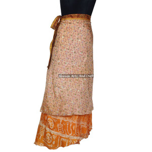 Beach Party Wears Silk <b>Wrap</b> <b>Skirt</b> 2 Layer Reversible Magic Silk Saris <b>Wrap</b> Long <b>Skirt</b> Sarong <b>Wrap</b> Girl's Recycled Silk Sari - Product Image 6