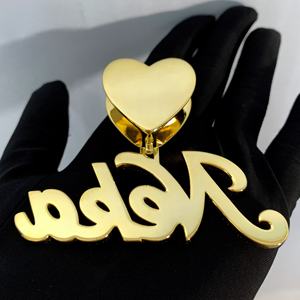 AMBER JEWELS 14K <b>Solid</b> <b>Gold</b> Plated Zinc Alloy Heart <b>Pendant</b> with Neka Name Charm Hip Hop Style IGI Certified Unisex Jewelry - Product Image 3