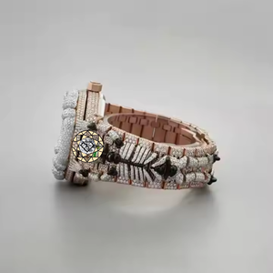Reloj de Lujo de Acero Inoxidable Plateado con Moissanita, Completamente Cubierto de Cristales, Estilo Hip Hop, Esfera con Números Romanos, Movimiento de Cuarzo, Unisex - Product Image 3