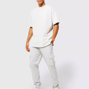Custom <b>Mens</b> Oversized Short Sleeve Tracksuit Cotton Heavyweight T-Shirt and Pocket Cargo <b>Pants</b> Set Blank Casual <b>Lounge</b> Suit - Product Image 3