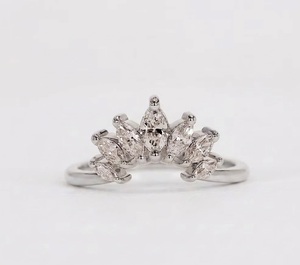 14K Pure Gold 0.46ctw Luxury Marquise Diamond Wedding Band Real Lab Grown Diamond Unique Curved Crown <b>Ring</b> Bridal <b>Stacking</b> <b>Ring</b> - Product Image 2
