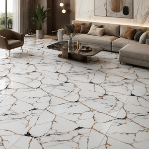 Carreaux de sol en céramique imprimés numériquement 600x600mm, surface brillante, couleur blanche, utilisation moderne pour villa - Product Image 6