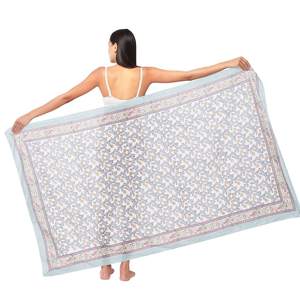 Sarong en coton imprimé à la main, très tendance, pour femme, léger, idéal comme paréo de bikini, pour la plage et les vacances d'été - Product Image 1