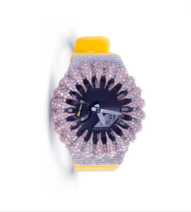 Reloj de Lujo para Mujer con Piedras Preciosas, Correa de Silicona Amarilla, Esfera Analógica-Digital de 33 mm, Caja Irregular, Movimiento de Cuarzo - Product Image 1