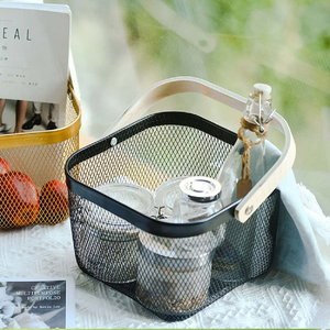 Multipurpose Metal <b>Storage</b> Organizer Fruit <b>Basket</b> with Handle <b>Vegetable</b> <b>Storage</b> <b>Basket</b>, Hanging Garden <b>Basket</b> with Wooden Handle - Product Image 4